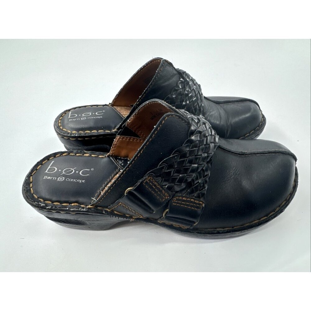BOC Born Clog Mules Womens 7 Black Leather Gorpcore Fairy Goth Nursing Shoes - Picture 1 of 11